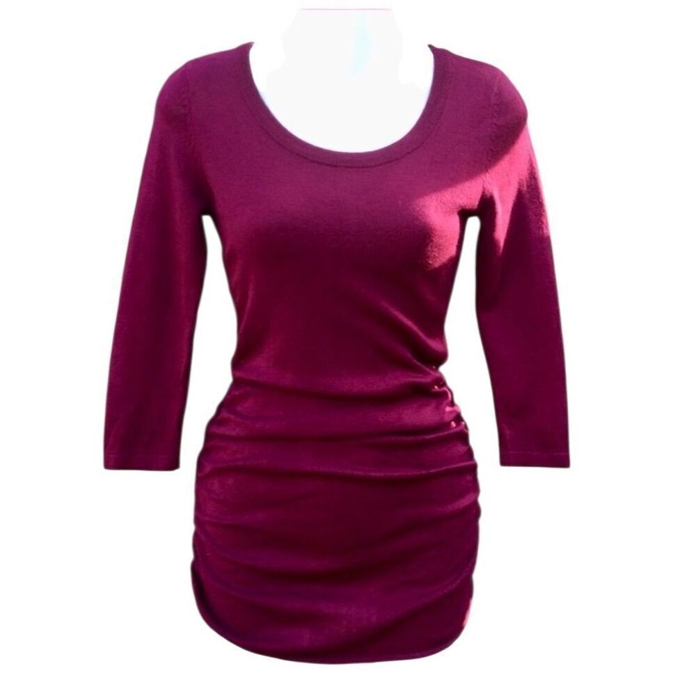 Pink Republic Brick Red Ruched Tunic Rayon Sweater Mini Dress Scoop Neck Size S